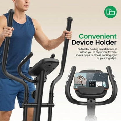 ANCHEER Elliptical Exercise Machine for Home, Foldable Magnetic Elliptical Trainer with 16" Stride, 16 Resistance Levels, Adjustable Pedals, LCD Monitor & Pulse Sensor, 550 LBS Weight Capacity - color: Black