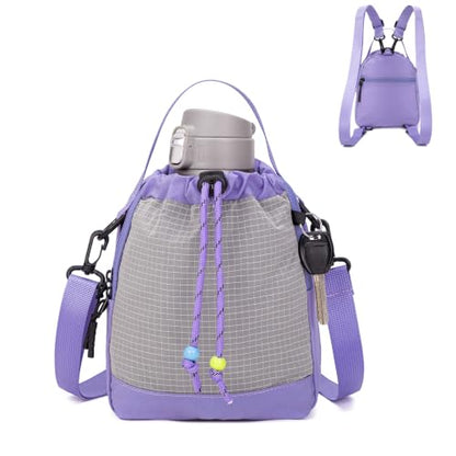Water Bottle Carrier Bag with Strap, Water Bottle Holder Crossbody Backpack Handbags for Women Men for Hiking - color: Purple