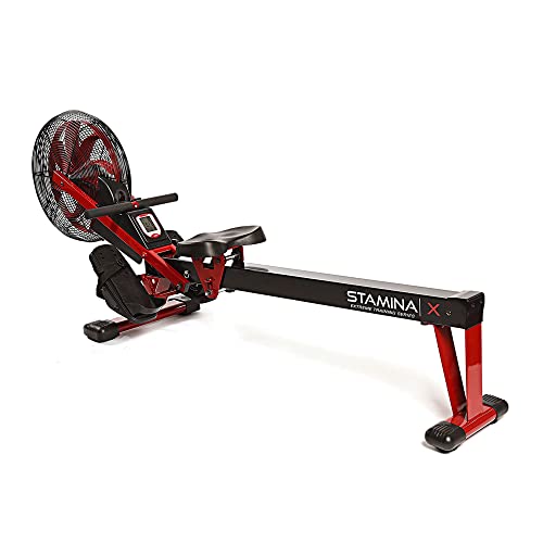 Stamina X Air Rower - Rower Machine with Smart Workout App - Rowing Machine with Air Resistance for Home Gym Fitness - Up to 250 lbs Weight Capacity - Black/Red