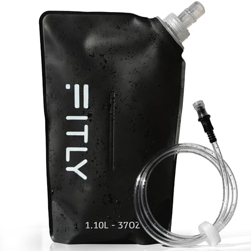 FITLY Soft Flask - Shrink As You Drink Soft Water Bottle for Hydration Pack - Folding Water Bottle Ideal for Running, Hiking, Cycling, Climbing & Rigorous Activity - color: Black, size: 5.1 Ounces