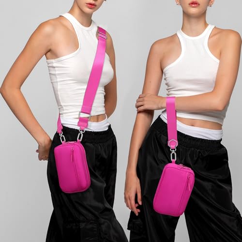 FODOKO Wristlet wallets for Women RFID crossbody bags with 4 Zippers - color: Rose Red2
