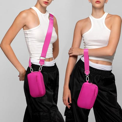 FODOKO Wristlet wallets for Women RFID crossbody bags with 4 Zippers - color: Rose Red2