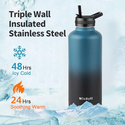 WixByti 87 oz Insulated Water Bottle with Straw, Stainless Steel Water Jug - color: Blue/Black Gradient, size: 87 Ounces