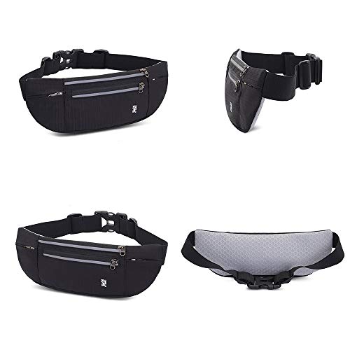 Peicees Fanny Pack with Water Bottle Holder Waist Bag for Men Women Water Resistant Lightweight Reflective Adjustable Running Belt Headphone Bag Travel Pocket for Outdoor Camping Fitness Hiking - color: New Black