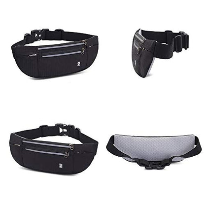 Peicees Fanny Pack with Water Bottle Holder Waist Bag for Men Women Water Resistant Lightweight Reflective Adjustable Running Belt Headphone Bag Travel Pocket for Outdoor Camping Fitness Hiking - color: New Black