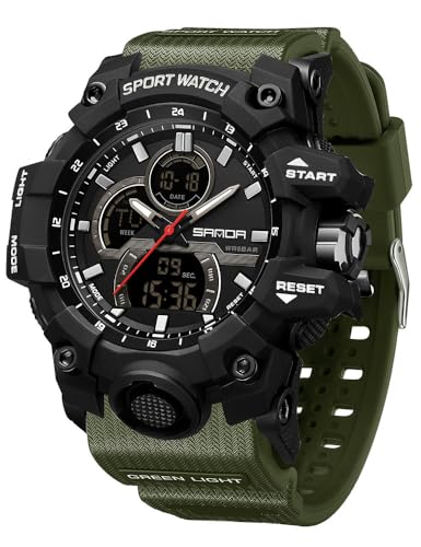 FANMIS Men Sports Outdoor Watch Analog Digital Multifunctional Black Watch - color: X Army green