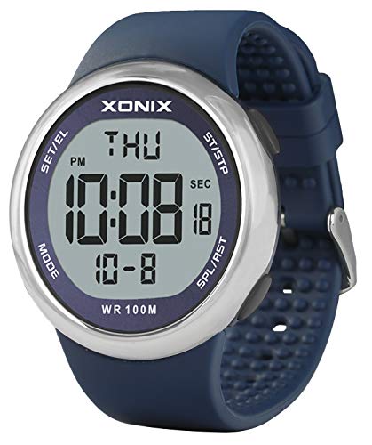 TOMORO Vogue Simple Men's Unisex 100M Waterproof Large Digits Digital Casual Women Big Boys Outdoor Stopwatch Countdown Chronograph Luminous Sport Dive Watch (Push-Button Underwater) - color: Blue Silicone 46