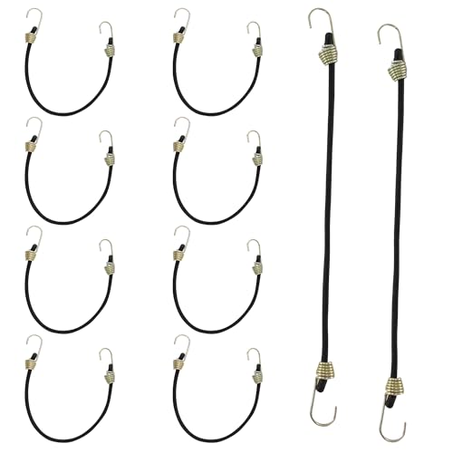 8 Inch Mini Bungee Cords with Hooks, Black Elastic Bungee Cords Heavy Duty Outdoor Tarp Bungee Straps, 10PCS - style: Black-8 Inch