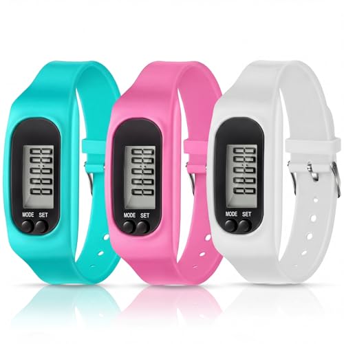 Kenning 3 Pcs Walking Running Pedometer Watch - color: Pink, White, Mint Green