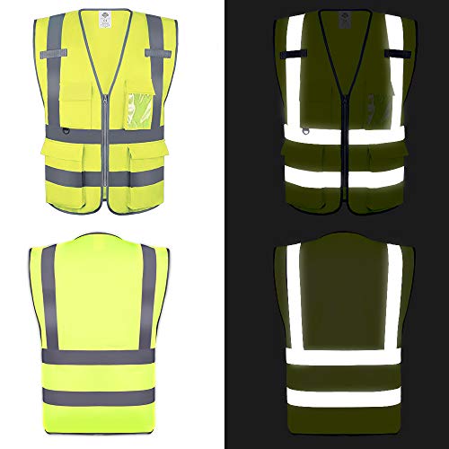 Dazonity High Visibility Safety Vest with Multi Pockets and Zipper, 3XL,Reflective Strips, Fit for Men & Women, Work, Construction,Cycling, Runnning, Surveyor, Volunteer (Yellow-3XL) - color: Yellow-3xl