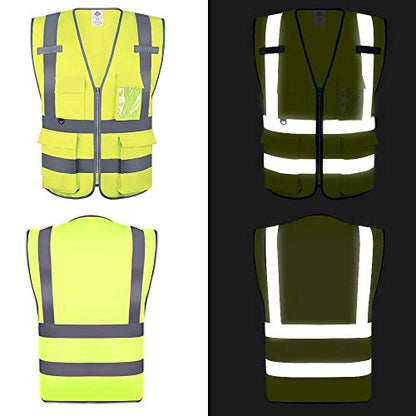 Dazonity High Visibility Safety Vest with Multi Pockets and Zipper, 3XL,Reflective Strips, Fit for Men & Women, Work, Construction,Cycling, Runnning, Surveyor, Volunteer (Yellow-3XL) - color: Yellow-3xl