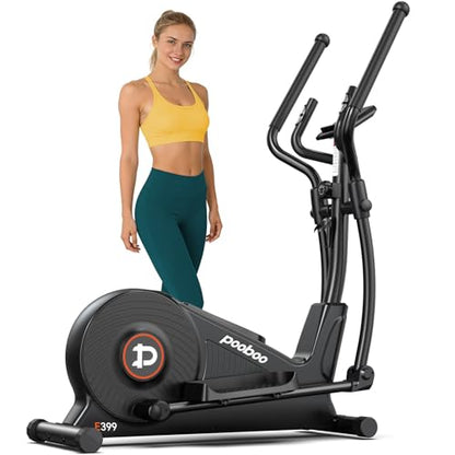 pooboo Elliptical Exercise Machine,Elliptical Machine for Home with Hyper-Quiet Magnetic Driving System&LCD Monitor, Elliptical Trainers with 15.5-17IN Stride,16 Resistance Levels - color: 15.5IN Stride Basic Black