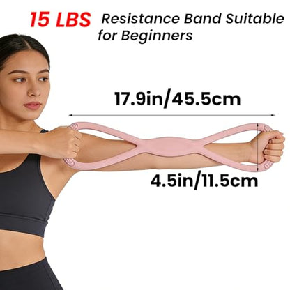 Figure 8 Resistance Band with Handles, for Home Gym,Yoga & Physical Therapy - color: 15 LBS Pink