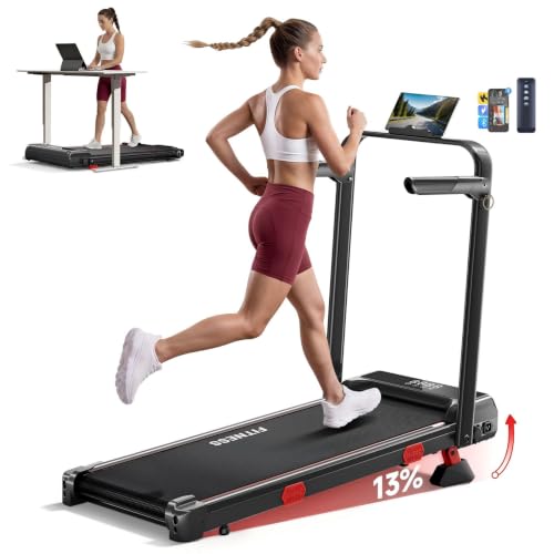 RHYTHM FUN Incline Walking Pad with Handle Bar, 37.5" Runng Belt, 300 LBS - color: Matte Black