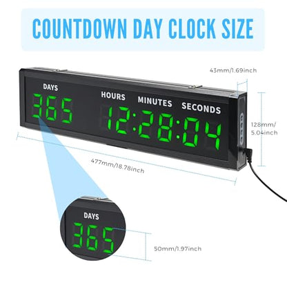 Large Display Digital Countdown Clock, LED Large Display Count Up/Count Down Timer, 999 Days Countdown Calendar for Christmas Retirement Birthday Event Timer with Remote Control (Green)