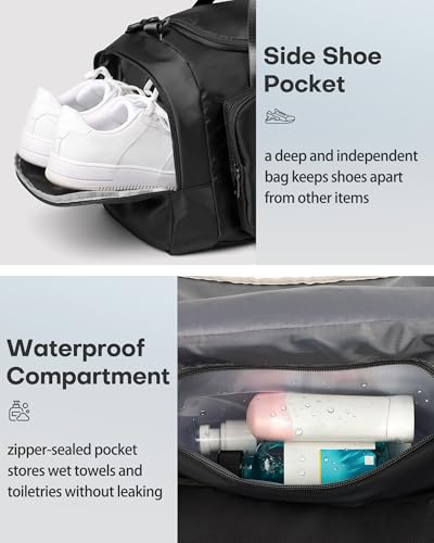 HOTOR Gym Bag, Duffle Bag with Shoe Compartment, Black 20.5x11x10.6 Inch - color: Black, size: 20.5" x 11.0" x 10.6"