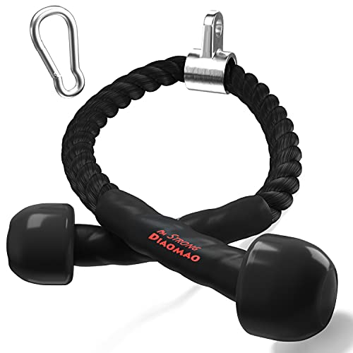 Tricep Rope with Upgraded Rubber Handles,35 Inch Tricep Pull Down Rope for Cable Machine, Greater Range of Motion, Triceps Rope Cable Attachment for Gym, Home, Easy to Grip, Non-Slip
