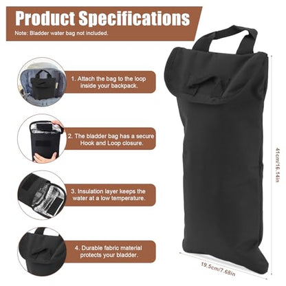 BOXOB Water Bladder Insulator Bag with Cleaning Kit, Oxford Cloth Hydration Insulation Sleeve Cover Cooler Accessories for 2L Hydration Bladder for Hiking Camping (Black, No Water Bag Included)