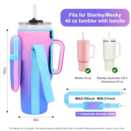 LEFOR·Z Water Bottle Carrier Bag with Phone Pocket Compatible with Stanley/Meoky 40 oz Tumbler with Handle,Water Bottle Holder Pouch with Adjustable Strap Compatible with Stanley Cup Accessories - color: Deep Blue-Purple Gradient-Style B