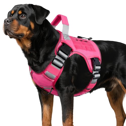 WINGOIN Pink Tactical Dog Harness for Large Dogs,No Pull Dog Harness - color: Pink, size: X-Large: 70-120 lbs (Chest:29-39",Neck:21-26")