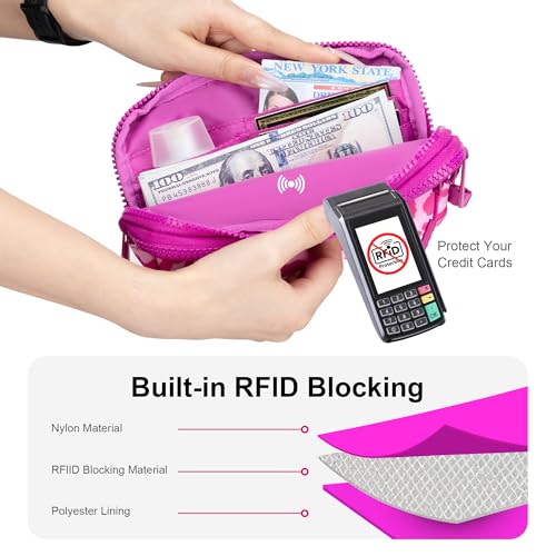 FODOKO Wristlet wallets for Women RFID crossbody bags with 4 Zippers - color: Red Leopard