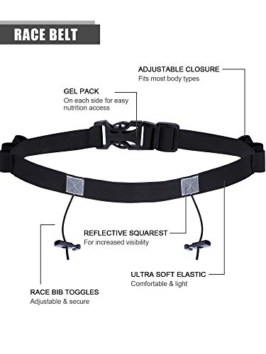 JOVITEC 2 Pack Race Number Belt with 6 Gel Loops, Black and Blue - color: Black and Blue