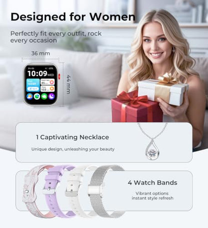 Iaret Smart Watch for Women, 1.83" HD Fitness Tracker with 4 Bands, Answer/Make Calls, Heart Rate/Sleep/SpO2/Step Tracking, 100+ Sport Modes, Android/iPhone Compatible Gift (Silver) - color: Silver