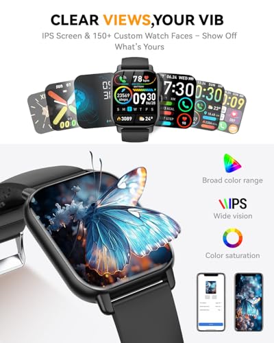 Smart Watch for Men Women,1.85 inch HD Screen Bluetooth Fitness Tracker Step Counter/Sleep Monitor,110+ Sports Modes,IP68 Waterproof Smart Watch Compatible with iPhone Samsung Android Phone, Black - color: Black