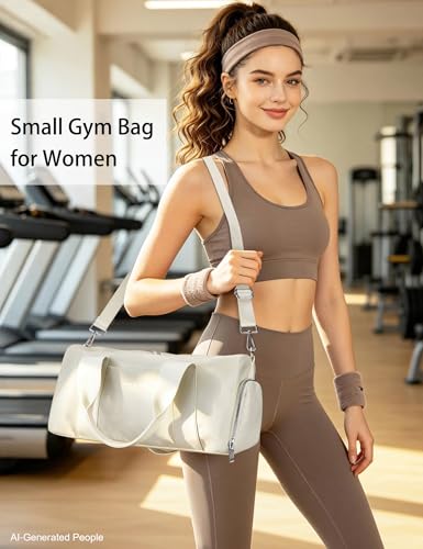 16" Gym Bag for Women,with Shoes Compartment and Waterproof Pocket(Beige) - color: Beige, size: 16" Small Size