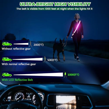 LED Reflective Belt Sash, Rechargeable LED Light Night Safety Walking Gear, High Visibility Adjustable Reflective Gear for Runners Walkers Cyclists at Night (Pink) - color: Pink