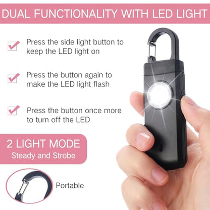 Tellegloww 6 Pcs 130 dB Personal Safety Alarm for Women, Personal Alarm Keychains Loud Siren with LED Strobe Light & Low Battery Notice Rechargeable Self Defense Keychain for Mom(Multicolor,Snap) - color: White,Pink,Blue,Black, style: Snap