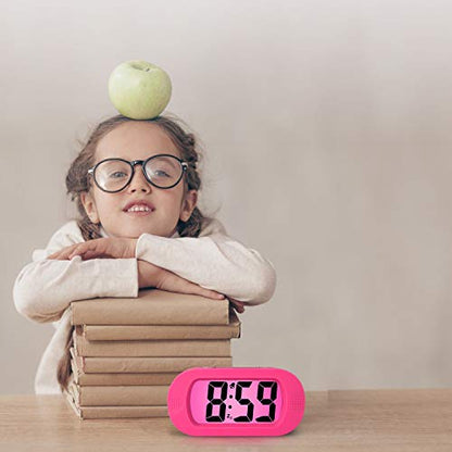 Plumeet Kids Alarm Clock Large Digital LCD Travel Alarm Clocks with Snooze and Night Light - Ascending Sound and Handheld Sized - Best Gift for Kids (Pink) - color: Pink