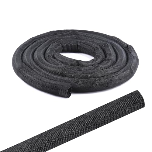 Black Braided Cable Management Sleeves Wire Loom Tubing Cord Protector Self-Wrapping (1/4"-30Feet) - size: 1/4"-30Feet