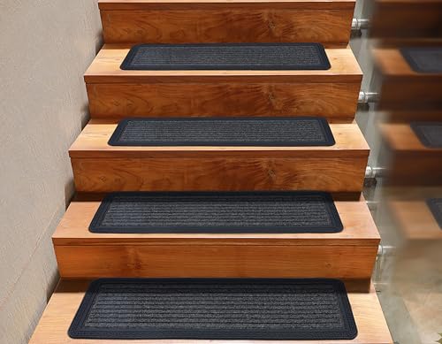 Stair Treads — 4 Pack 10x30 inch Polypropylene Rubber Stair Mats - color: Black Grey, size: 4 Pack