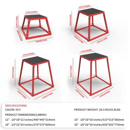 GarveeLife Plyometric Jumping Box, Steel Plyo Box for Exercise - color: Red, size: 12/18/24 Inch
