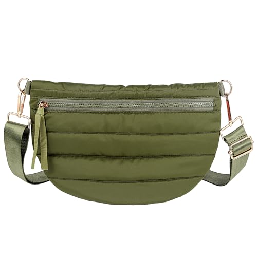 Quilted Crossbody Bags for Women Puffer Fanny Pack Sling Bag Puffy Chest Belt Bum Waist Bag Crossbody Purse Bags Quilted Shoulder Bag for Women Gift - color: ARMY