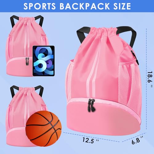 BROTOU Soccer Bags, Football Backpack, Volleyball Bag, Drawstring Backpack - color: Light Pink