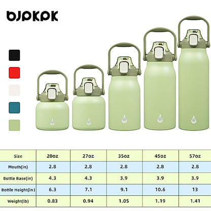 BJPKPK 45oz Insulated Water Bottle with Straw Lid, Stainless Steel Bottle - color: 45 ozLight Green, size: 45 Ounces
