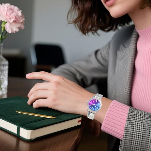 Clear Jelly Watch for Women, 36mm Rainbow Cat-Eye Dial, TPU Band - color: Purple