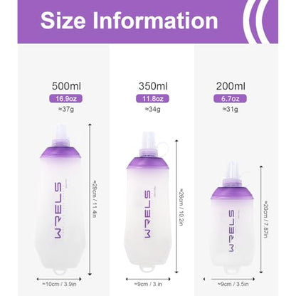 WRELS 200ml/350ml/500ml Collapsible Soft Flask,BPA Free Folding Soft Water Bottle with Hanging Ring,Lightweight TPU Hydration Flask for Running Marathon Cycling Hiking(350ml-2 Packs) - color: Purple-350ml*2