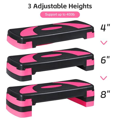 ZENY 31’’ Aerobic Step Platform, Workout Stepper with 4 Stable Risers - color: pink
