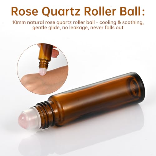 16 Pack 10ml Empty Roller Bottles,Amber Glass Roller Bottles Set