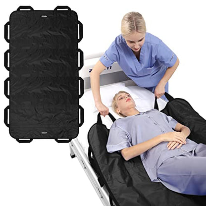 Bed Positioning Pad with Reinforced Handles 63" x 40" Washable Patient Transfer Slide Sheet for Body Lifting, Turning, Repositioning, for Elderly, Incontinence, Caregiver, Black - color: Black
