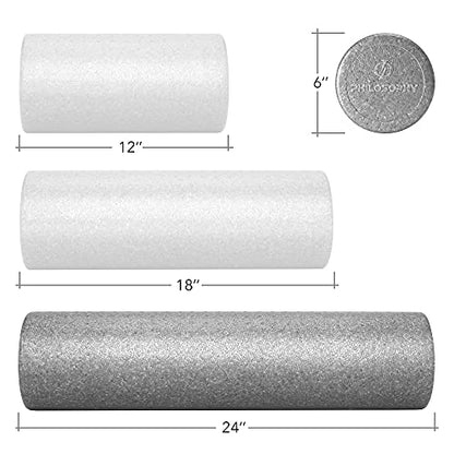 Philosophy Gym 24" High-Density Foam Roller for Exercise, Massage, Muscle Recovery - Round, Gray - color: Gray, size: 24 Inch