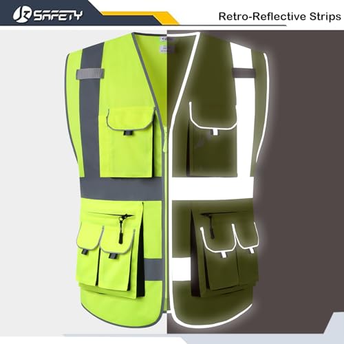 JKSafety Hi Vis Safety Vest for Men Women WIth 10 Pockets JK88 Yellow M - color: Yellow, size: Medium