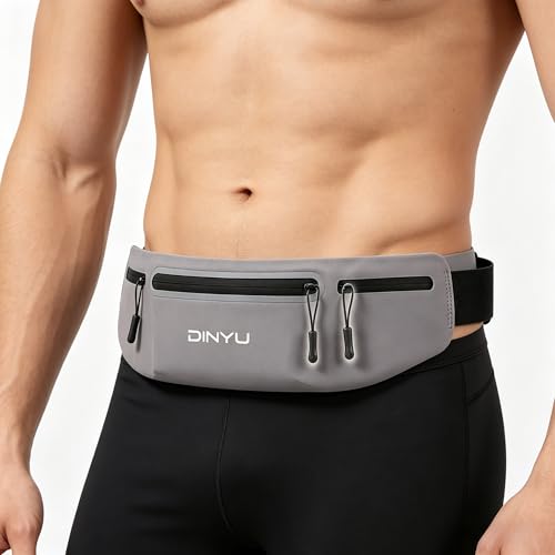 1 Pack Gray Slim Running Belt Fanny Pack, Waterproof Waist Pack Phone Holder, Adjustable Sport Waistband for Men Women, Workout Jogging Fitness Outdoor Activities