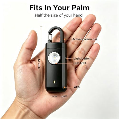 Personal Alarm Keychain 130dB Loud Siren, USB-C Safety Alarm with LED Flashlight & Strobe Light, Emergency Panic Button for Women, Elderly, Seniors, Night Running, Outdoor Travel (Black) - color: Black