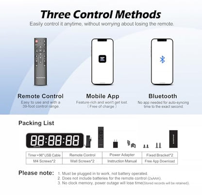 15.2" Digital Wall Clock with App & Remote Control, Customizable RGB Colors