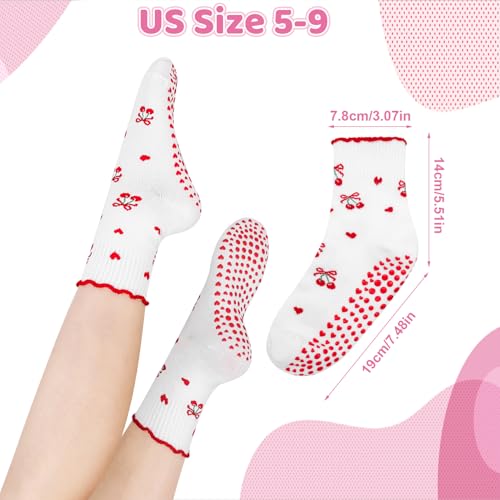Cute Pilates Socks with Grips for Women Cotton Ruffle Yoga Sock - color: Red+pink+black+grey