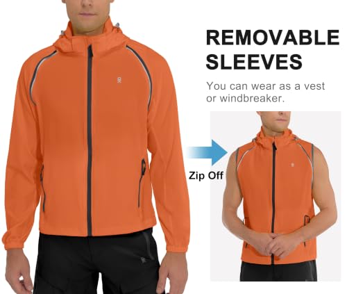 Little Donkey Andy Mens Packable Cycling Jacket Removable Sleeves & Hood - color: Detachable Hood-orange, size: Medium